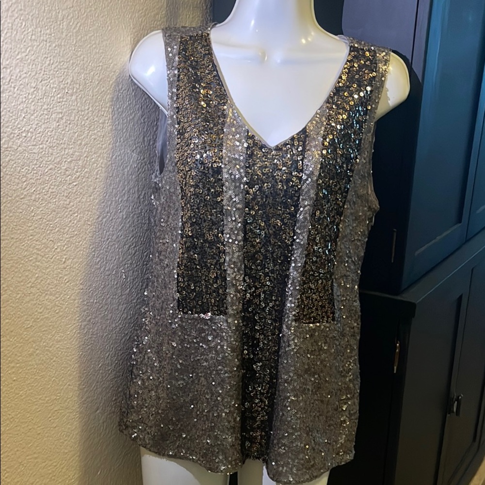 Banana Republic Silver and Black and gold Sequin Tank Top size 4